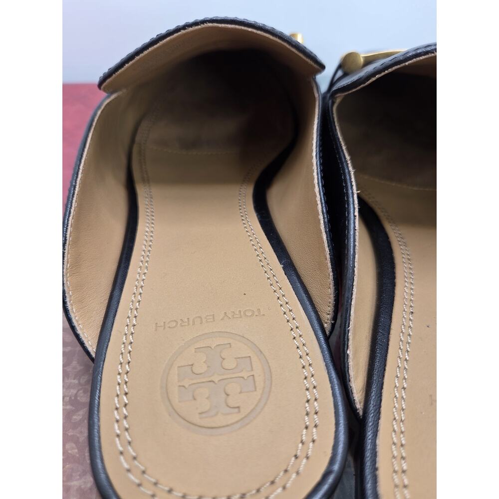 Tory Burch Amelia Backless Loafer Mule Flat Black Leather Size 6.5 Elegance - Picture 5 of 8
